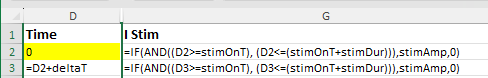 Excel spreadsheet formulae for passive membrane